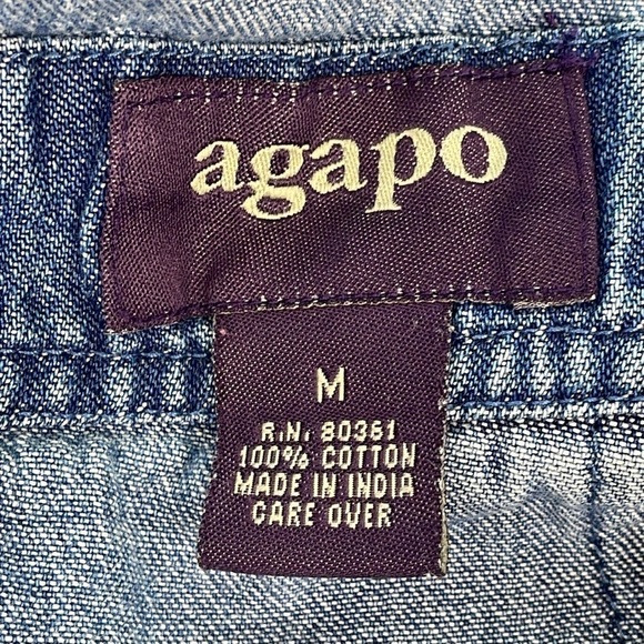 Vintage Agapo Cropped Denim Overalls Red Paisley Bandana Trim Ranch Western Sz M - Picture 9 of 9